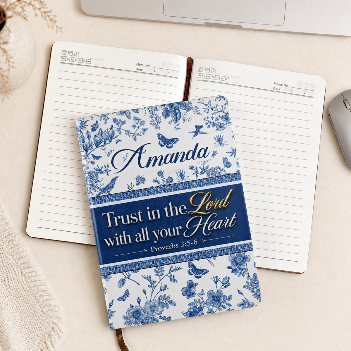 Trust In The Lord With All Your Heart, Gift For Women | Personalized Leather Cover Notebook