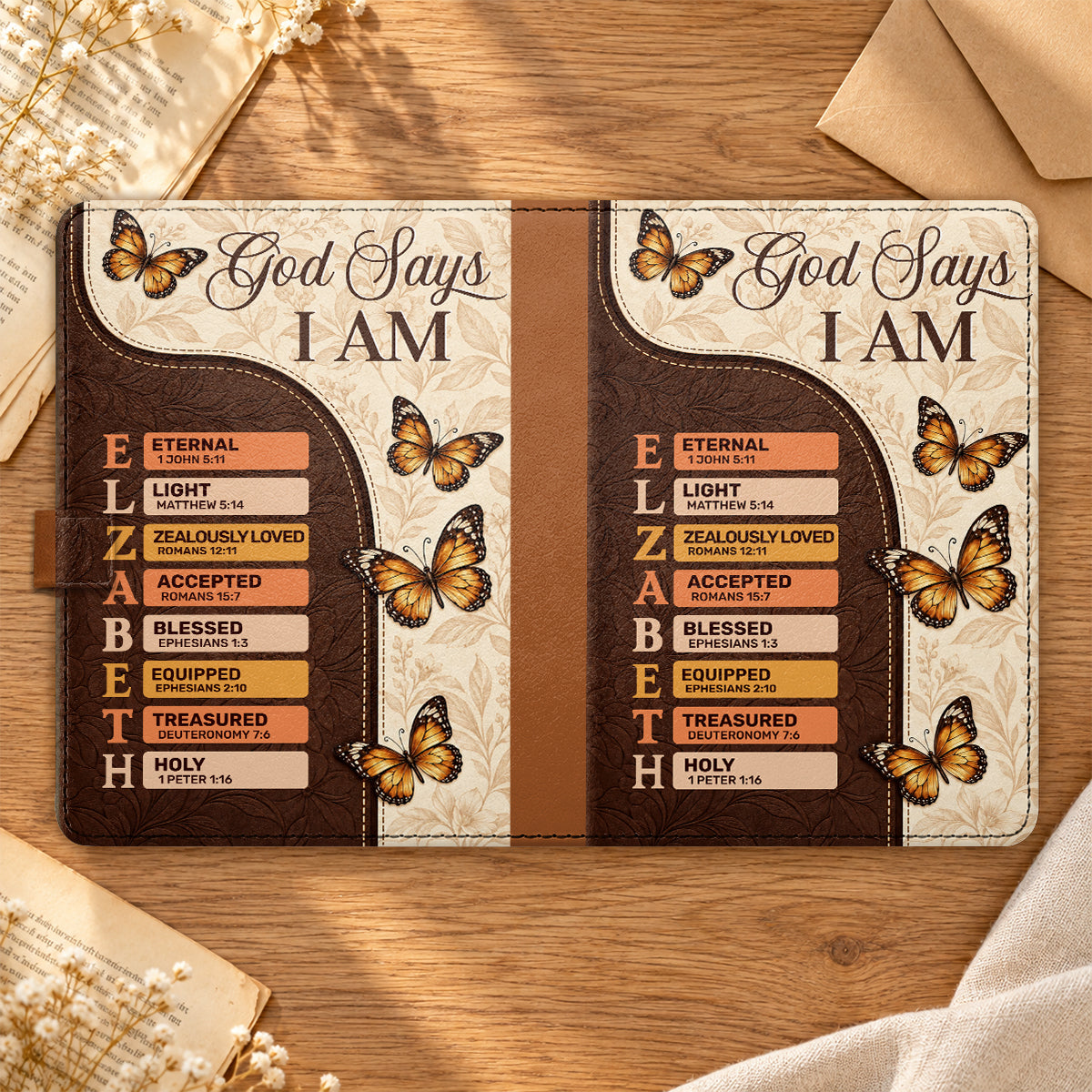 God Says I Am, Gift For Her | Personalized Leather Notebook & Pen Set
