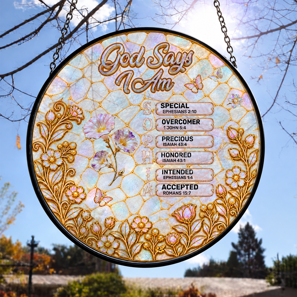 God Says I Am, Christian Mother's Day Gifts For Mom | Personalized Stained Glass Window Hanging Suncatcher