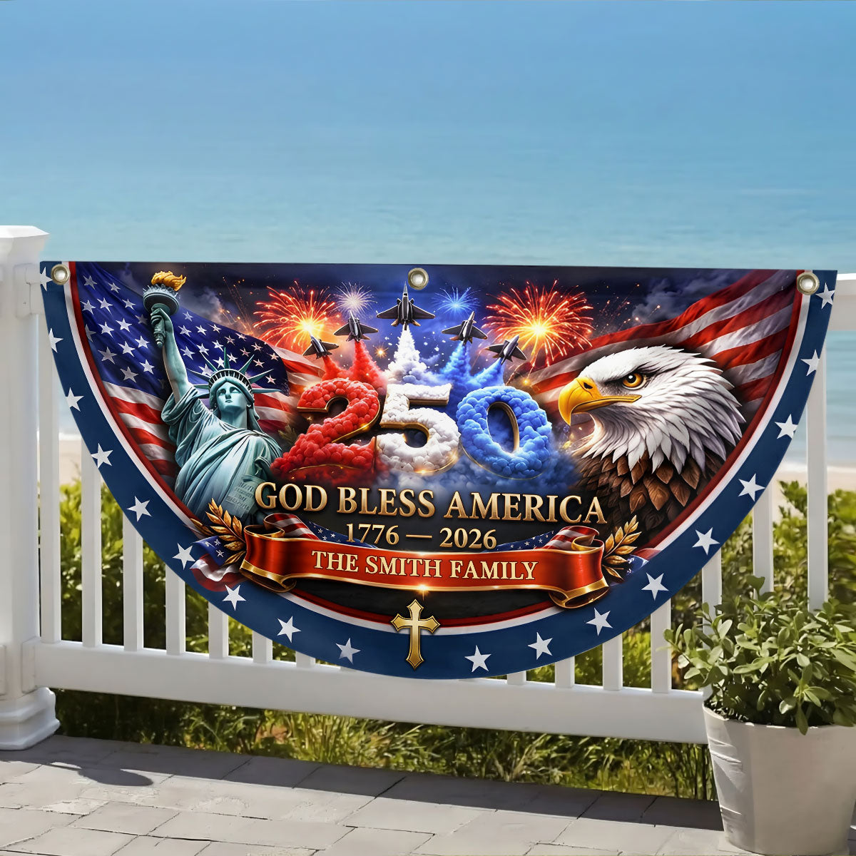 God Bless America - Personalized Non-Pleated Fan Flag
