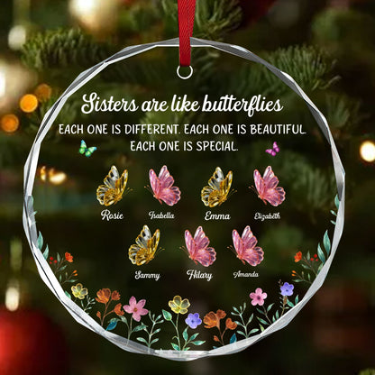 Festive Sister Love, Gift For Sister | Personalized Round Shaped Glass Ornament