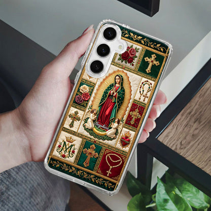 Marian Devotional Patchwork, Gift For Her - Personalized Clear Silicone Phone Case
