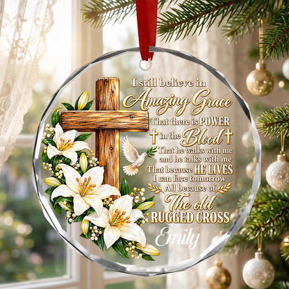 Amazing Grace, Gift For Mom | Personalized Round Shaped Glass Ornament