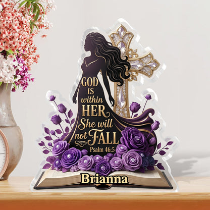 God Is Within Her Purple Roses | Personalized Custom Shaped Acrylic Plaque