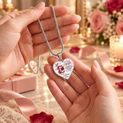 To My Wife God Blessed The Broken Road I Love You, Gift For Wife From Husband - Personalized Heart Necklace
