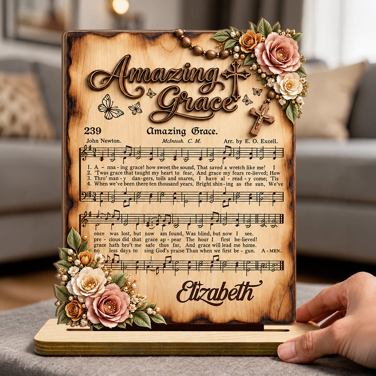 Amazing Grace, Gift For Mom | Personalized 2-Layer Wood Plaque With Flat Base