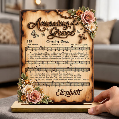 Amazing Grace, Gift For Mom | Personalized 2-Layer Wood Plaque With Flat Base