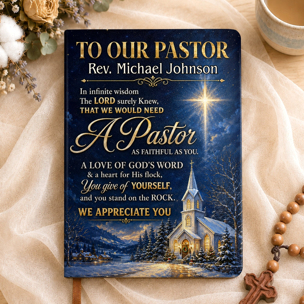Faithful Pastor Tribute, Gift For Pastor | Personalized Leather Cover Notebook