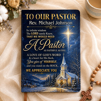 Faithful Pastor Tribute, Gift For Pastor | Personalized Leather Cover Notebook