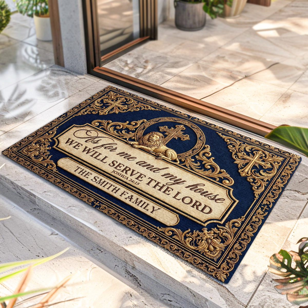 As For Me And My House We Will Serve The Lord, Christian Gift For Family | Personalized Doormat
