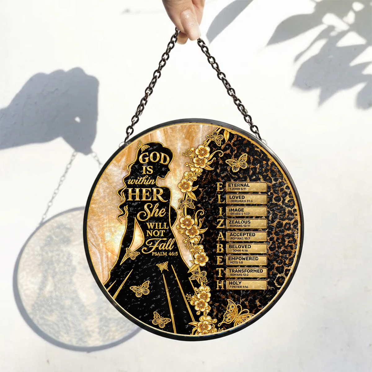 God Is Within Her She Will Not Fall, Christian Gifts For Her | Personalized Stained Glass Window Hanging Suncatcher