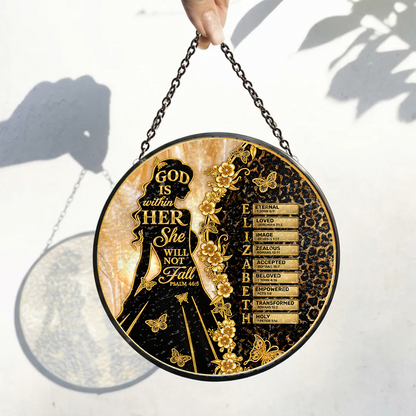 God Is Within Her She Will Not Fall, Christian Gifts For Her | Personalized Stained Glass Window Hanging Suncatcher