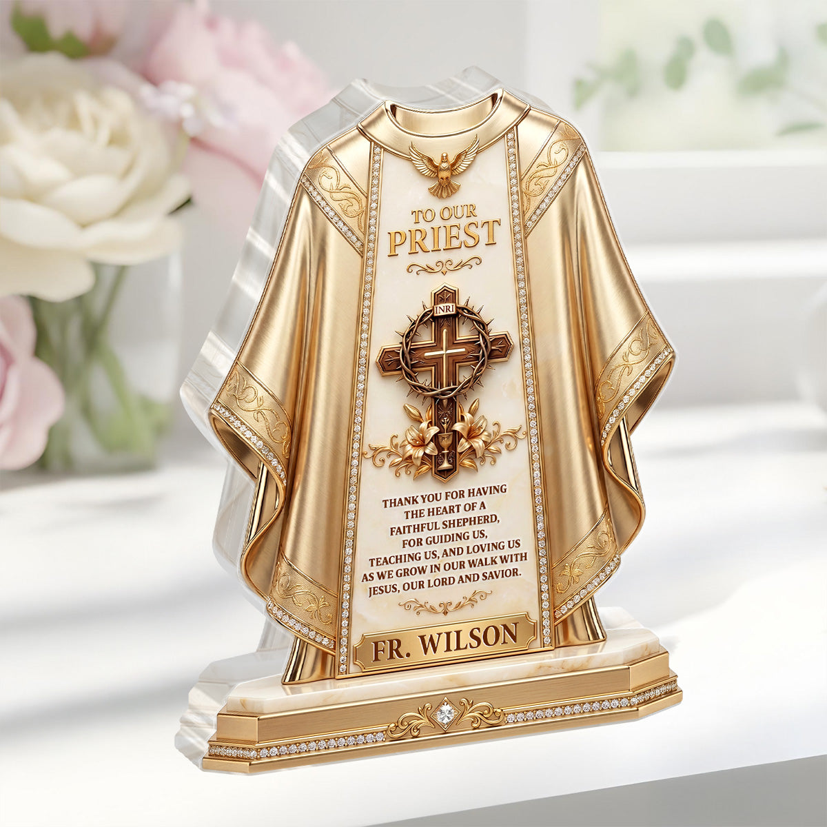 To Our Priest For Having The Heart Of A Faithful Shepherd | Personalized Custom Shaped Acrylic Plaque