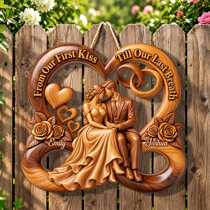 From Our First Kiss Till Our Last Breath, Second Year Anniversary Gift | Personalized Wooden Door Sign