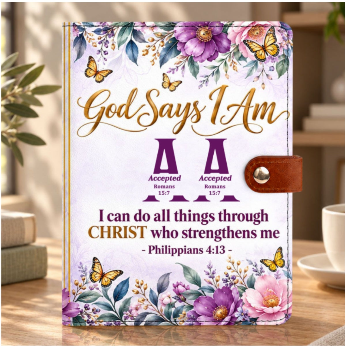 God Says I Am, Personalized Gift For Daughter | Personalized Leather Notebook Cover With Pocket