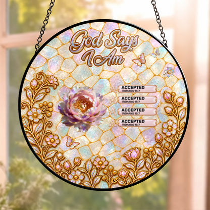 God Says I Am, Christian Mother's Day Gifts For Mom | Personalized Stained Glass Window Hanging Suncatcher