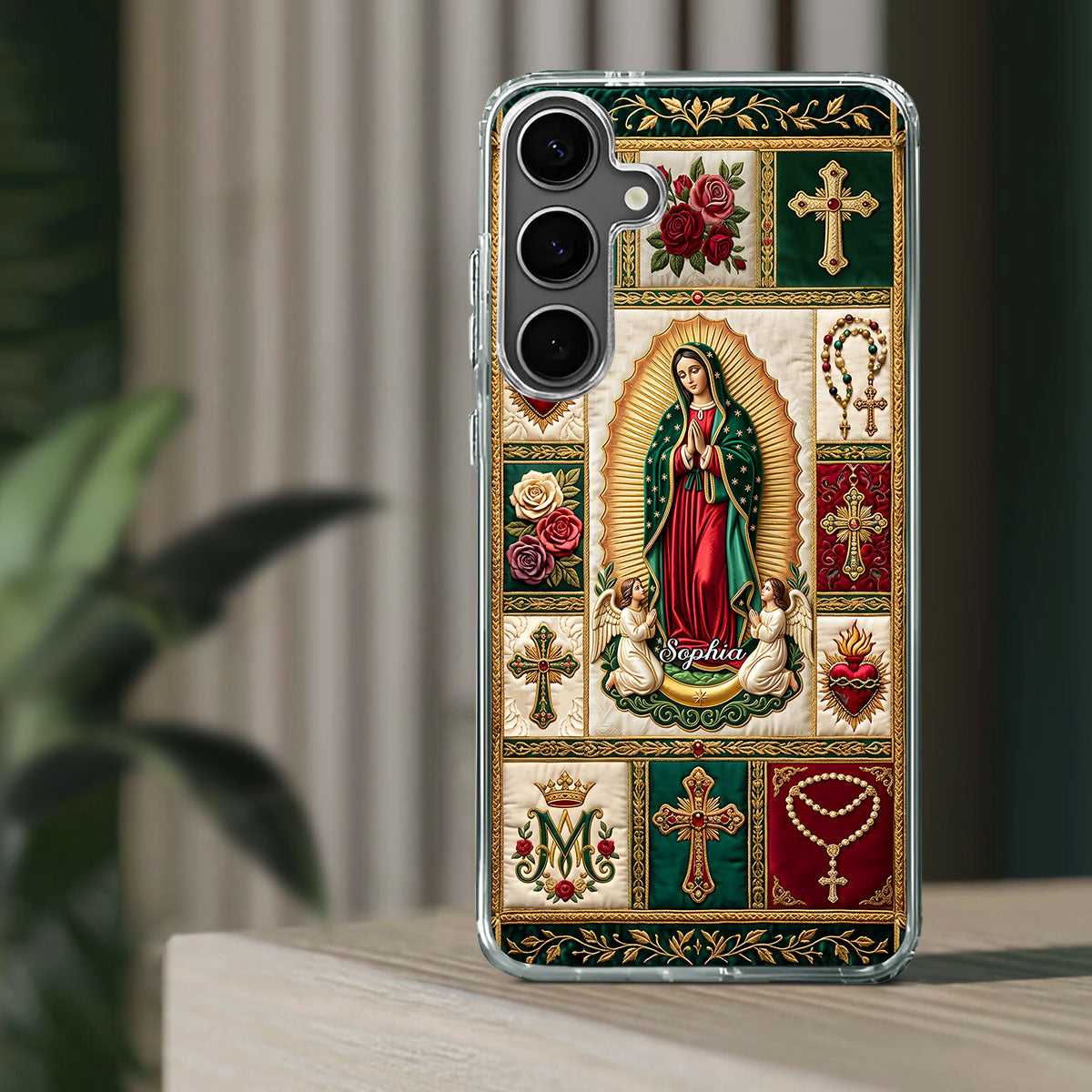Marian Devotional Patchwork, Gift For Her - Personalized Clear Silicone Phone Case
