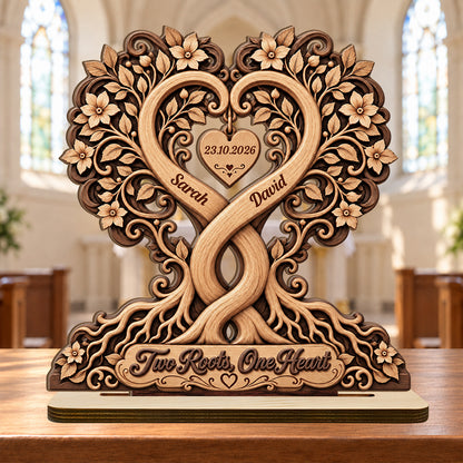 Couple Heart Tree Wooden Block, Anniversary Gifts For Couples | Personalized 2-Layer Wood Plaque With Flat Base