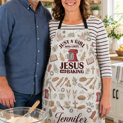 Just A Girl Who Loves Jesus and Baking, Gift For Women | Personalized Apron With Pocket