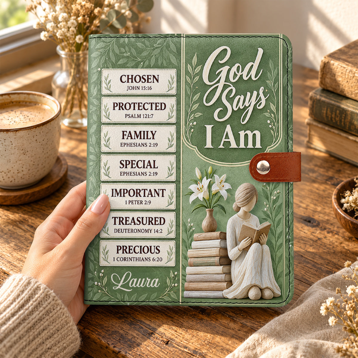 God Says I Am, Gift For Women | Personalized Leather Notebook Cover With Pocket