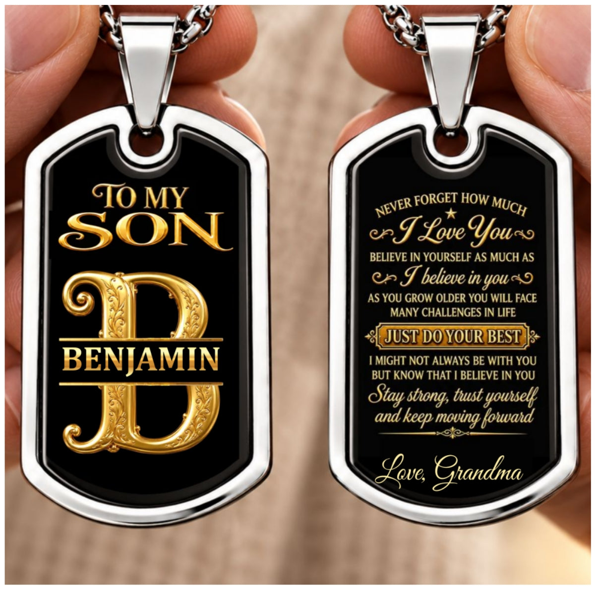 Never Forgot How Much I Love You, Gifts for Son and Grandson from Grandpa | Personalized Dog Tag Necklace
