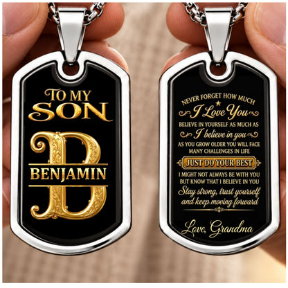 Never Forgot How Much I Love You, Gifts for Son and Grandson from Grandpa | Personalized Dog Tag Necklace