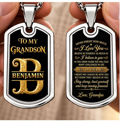 Never Forgot How Much I Love You, Gifts for Son and Grandson from Grandpa | Personalized Dog Tag Necklace