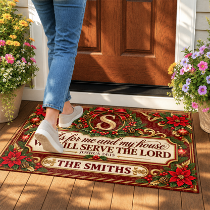 As For Me And My House We Will Serve The Lord, Gift For Christian Homeowner | Personalized Doormat
