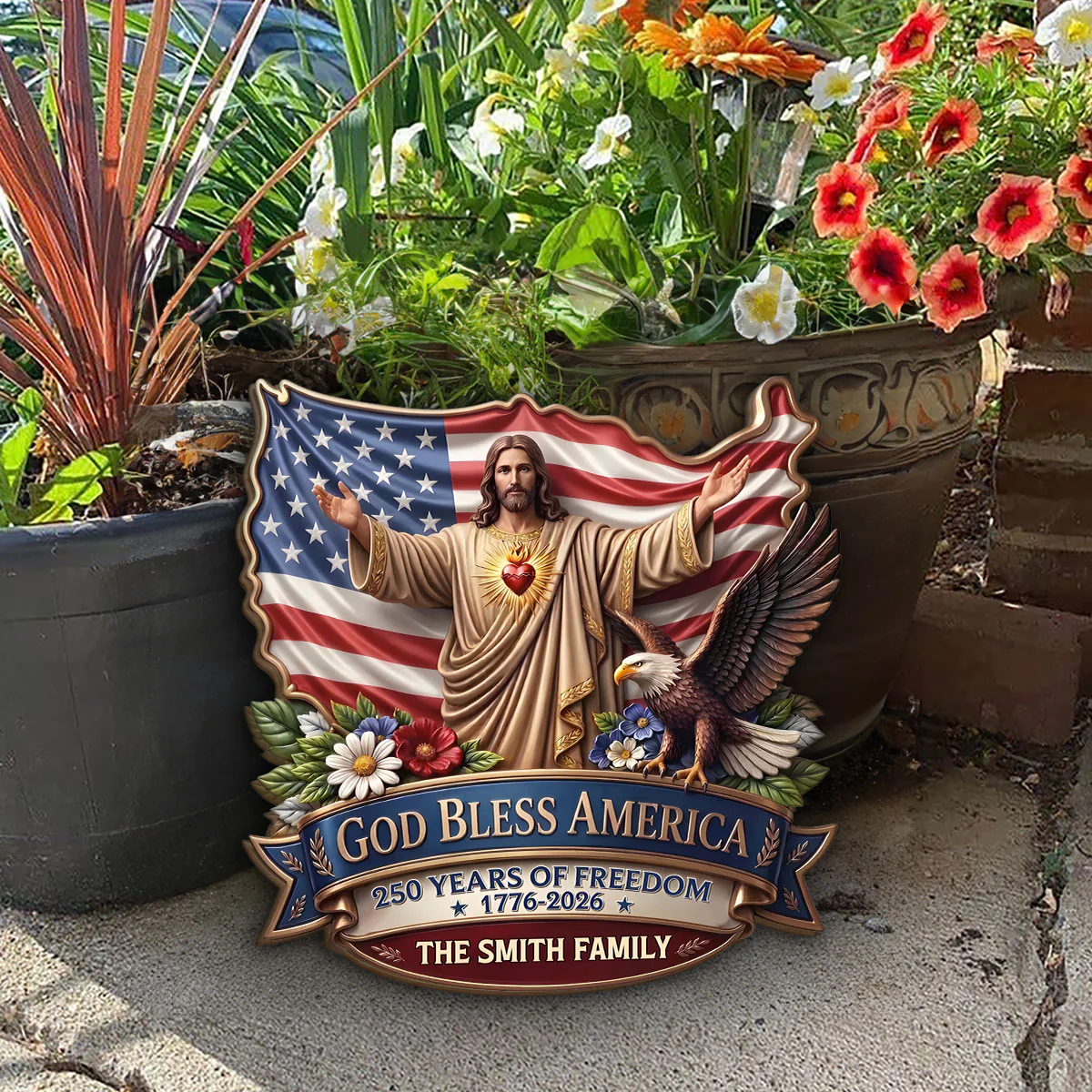 God Bless America - Personalized Wooden Door Sign