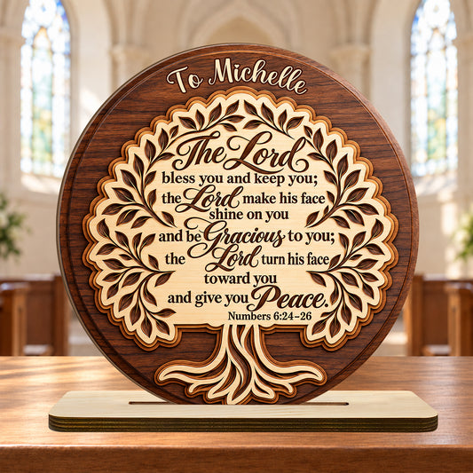 The Lord Bless You And Keep You, Personalized Gift | Personalized 2-Layer Wood Plaque With Flat Base