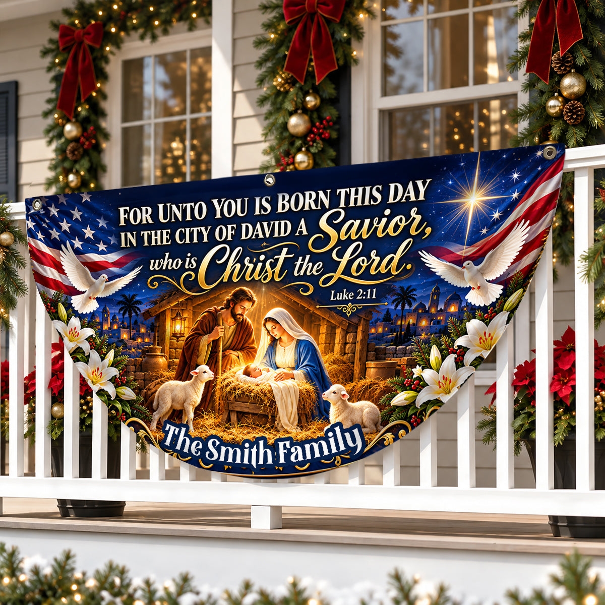 Holy Night Nativity, Gift For Family | Personalized Non-Pleated Fan Flag