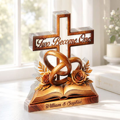 Where Two Hearts Become One, Wedding Gift For Couple | Personalized Custom Shaped Acrylic Plaque