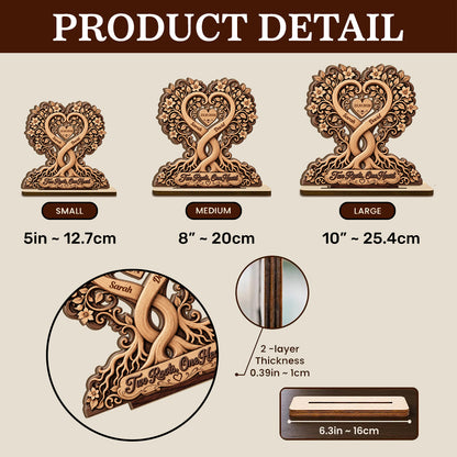 Couple Heart Tree Wooden Block, Anniversary Gifts For Couples | Personalized 2-Layer Wood Plaque With Flat Base