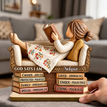 God Says I Am, Gift For Her | Personalized 2-Layer Wood Plaque With Flat Base