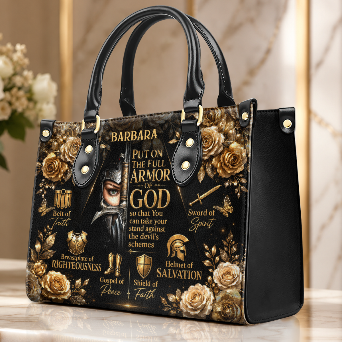 Armor Of God, Gift For Her | Personalized Leather Handbag