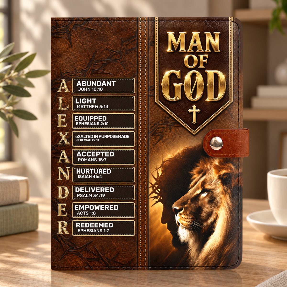 Man Of God, Gift For Men | Personalized Leather Notebook Cover With Pocket