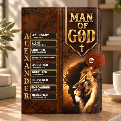 Man Of God, Gift For Men | Personalized Leather Notebook Cover With Pocket