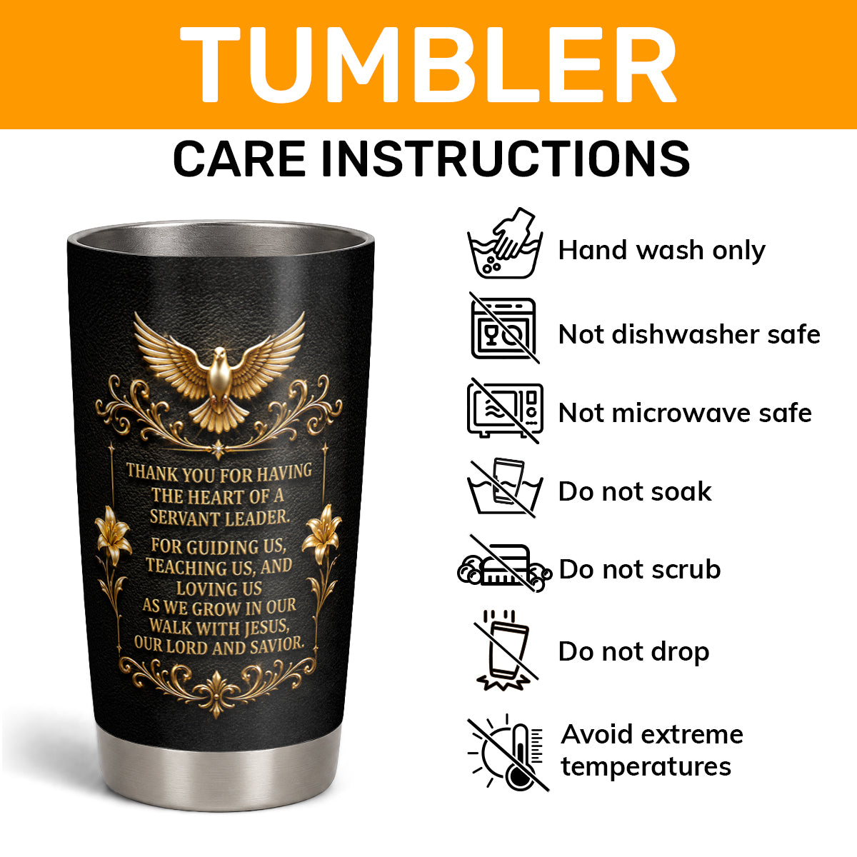 To Our Pastor For Having The Heart Of A Servant Leader, Gift For Pastor | Personalized Stainless Steel Tumbler