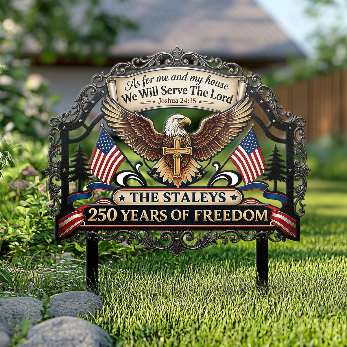 As For Me And My House We Will Serve The Lord | Personalized Metal Garden Stake