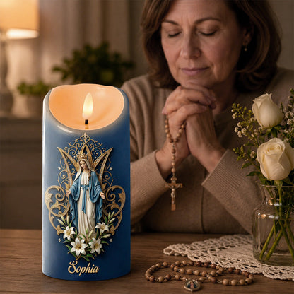 Crowned Maria Lily Devotion - Personalized Flameless LED Candle