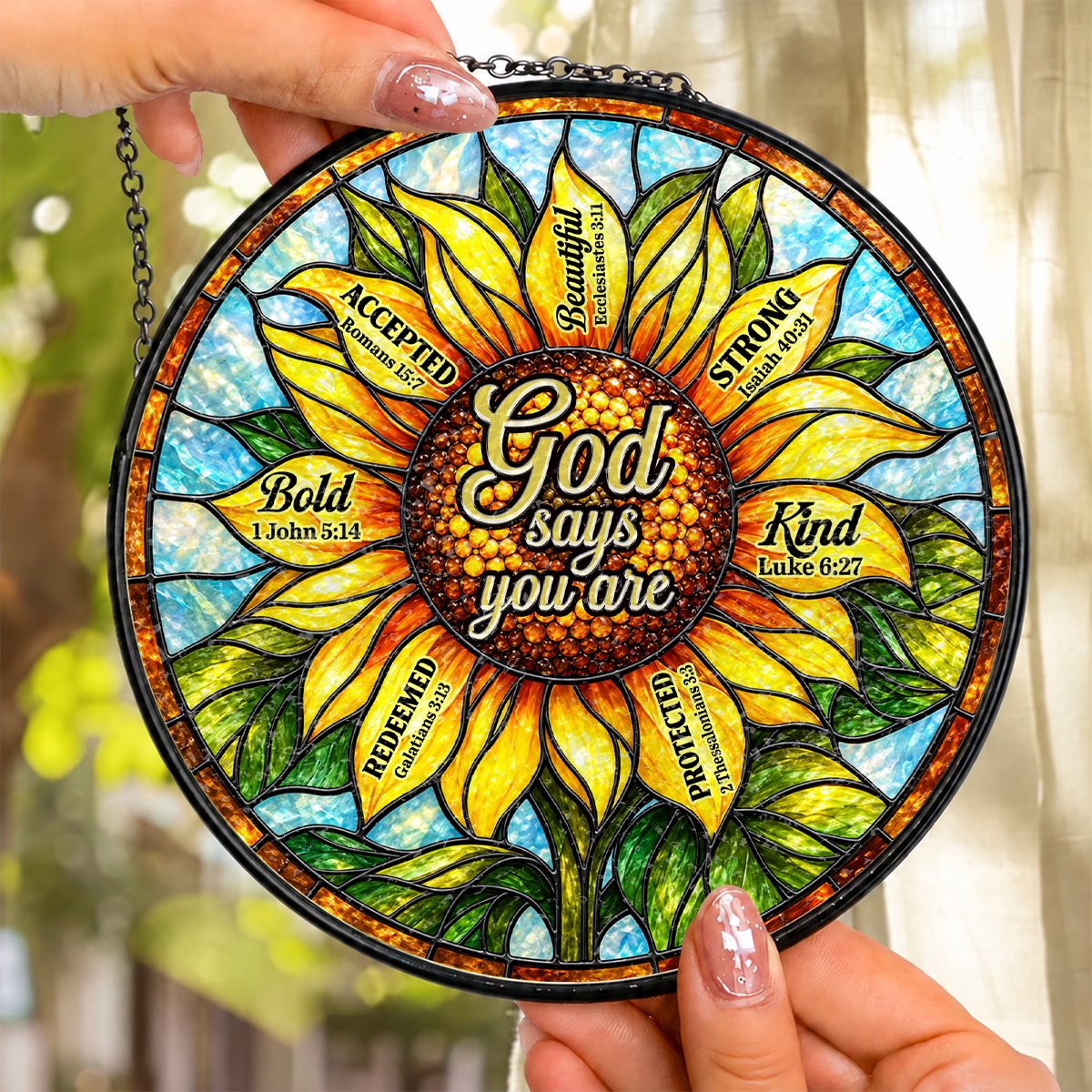God Says You Are, Gift For Loved One | Personalized Stained Glass Window Hanging Suncatcher