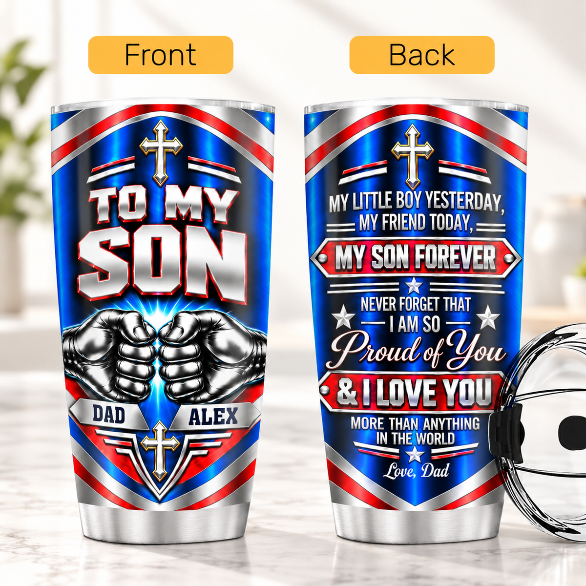 My Little Boy Yesterday My Son Forever, Christian Gift For Son, Grandson | Personalized Stainless Steel Tumbler