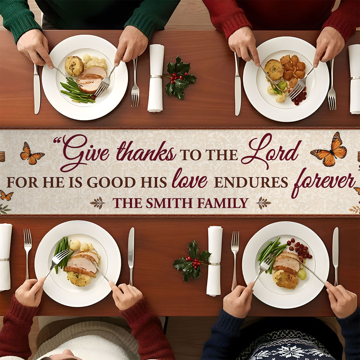 Give Thanks To The Lord, Gift For Christian Home | Personalized Table Runner