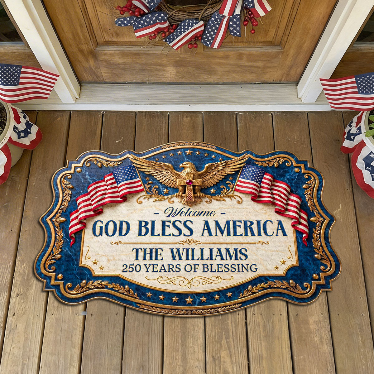 God Bless America - Personalized Custom Shape Doormat