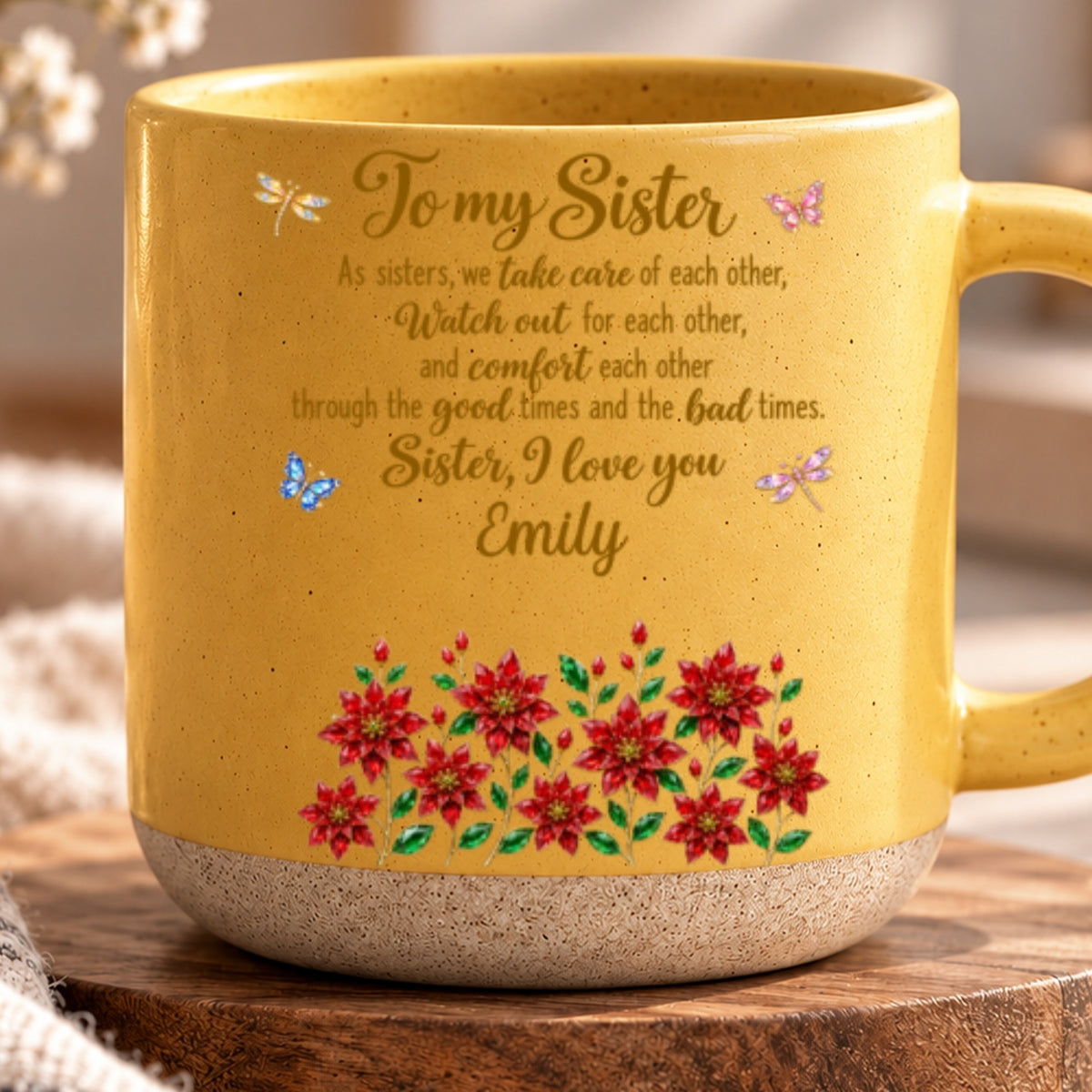 Blooming Bond, Custom Christmas & Birthday Gift For Sister - Personalized Pottery Mug