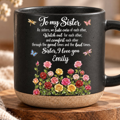 Blooming Bond, Custom Christmas & Birthday Gift For Sister - Personalized Pottery Mug