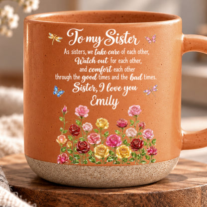 Blooming Bond, Custom Christmas & Birthday Gift For Sister - Personalized Pottery Mug
