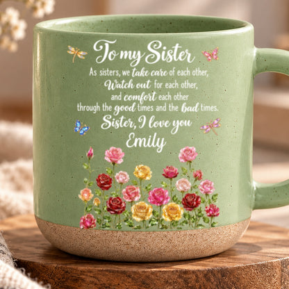 Blooming Bond, Custom Christmas & Birthday Gift For Sister - Personalized Pottery Mug