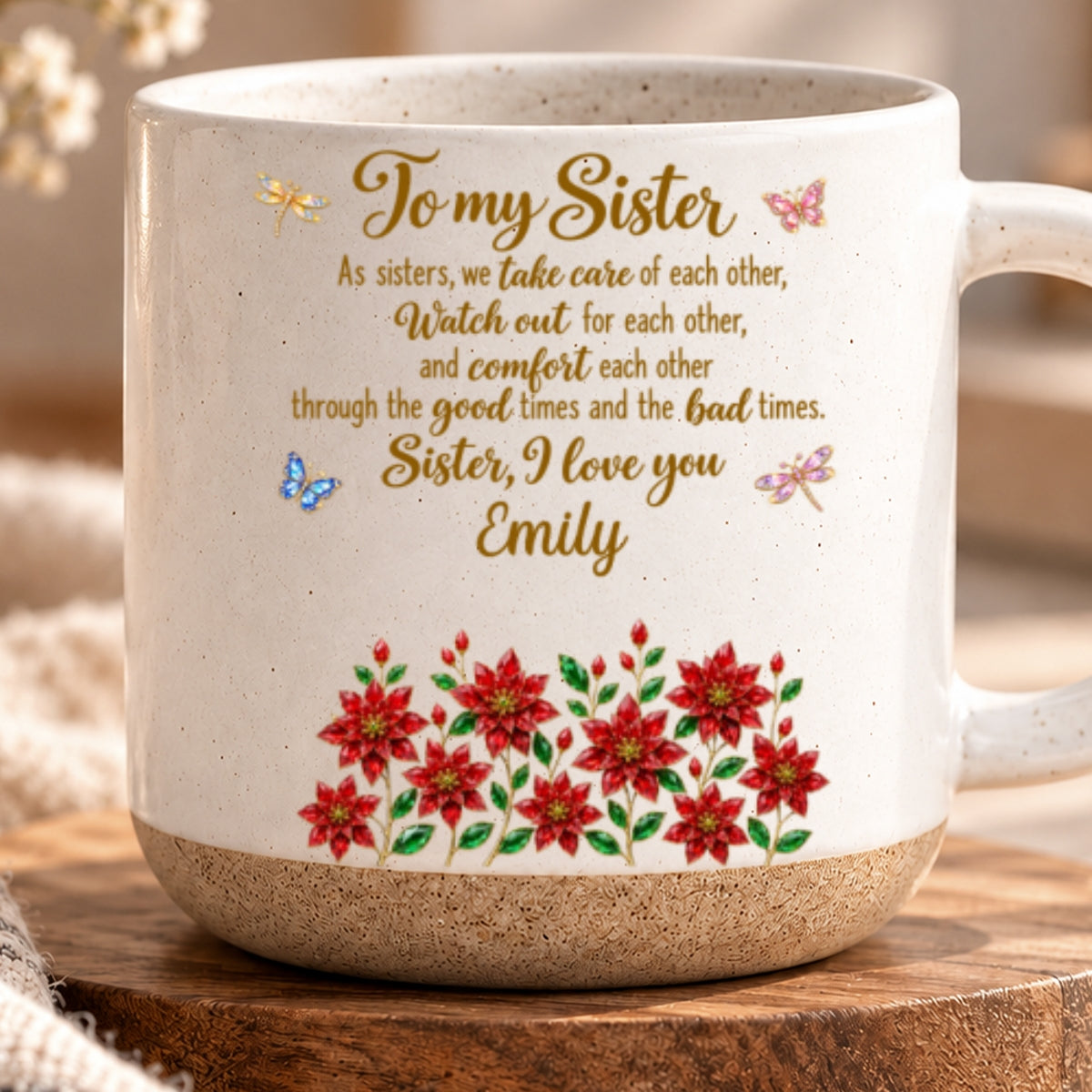 Blooming Bond, Custom Christmas & Birthday Gift For Sister - Personalized Pottery Mug