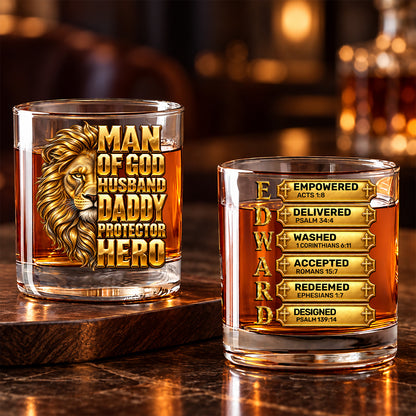 Man Of God, Christian Gifts For Husband, Dad | Personalized Round Whiskey Glass
